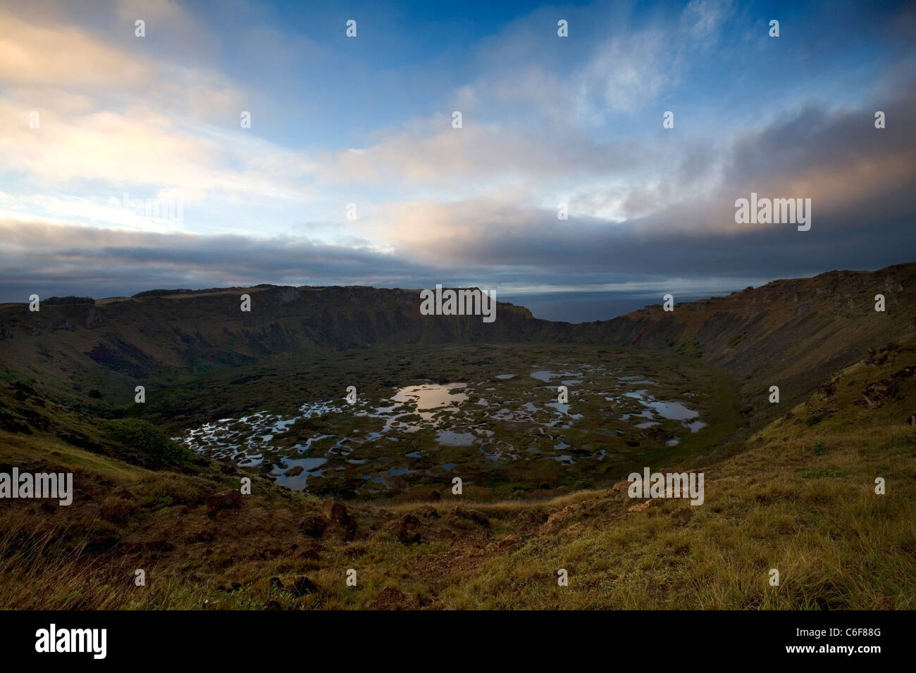 Volcano Rano Kau, Rapa Nui, Easter Island Chile Stock Photo