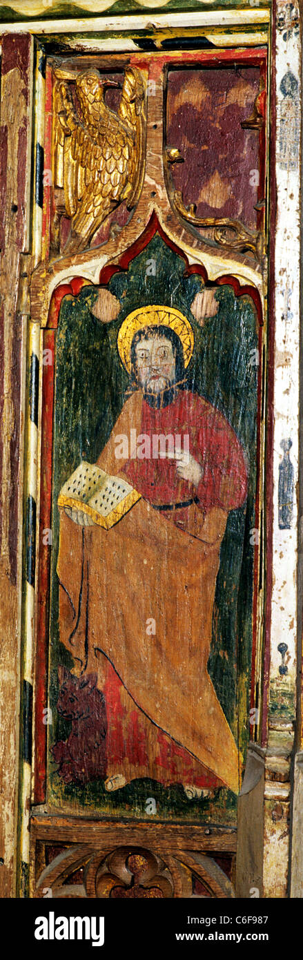 Morston, Norfolk. Rood screen, St. Mark one of The Four Evangelists Evangelist Apostle Apostles medieval 15th century  English Stock Photo