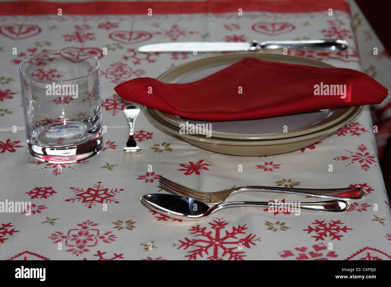Close up of Christmas table setting Stock Photo