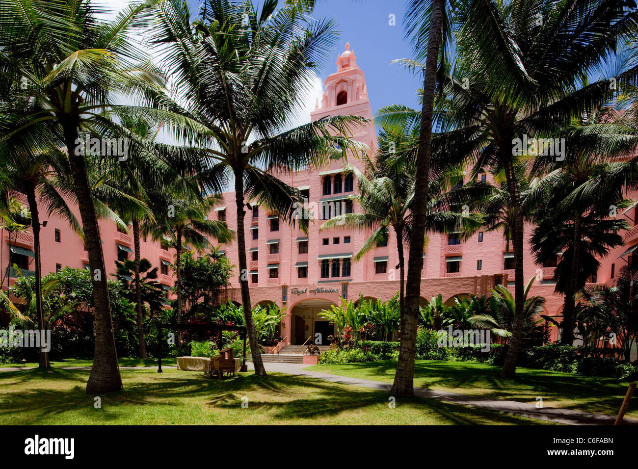 Royal Hawaiian Hotel,Waikiki, Honolulu, Oahu, Hawaii Stock Photo