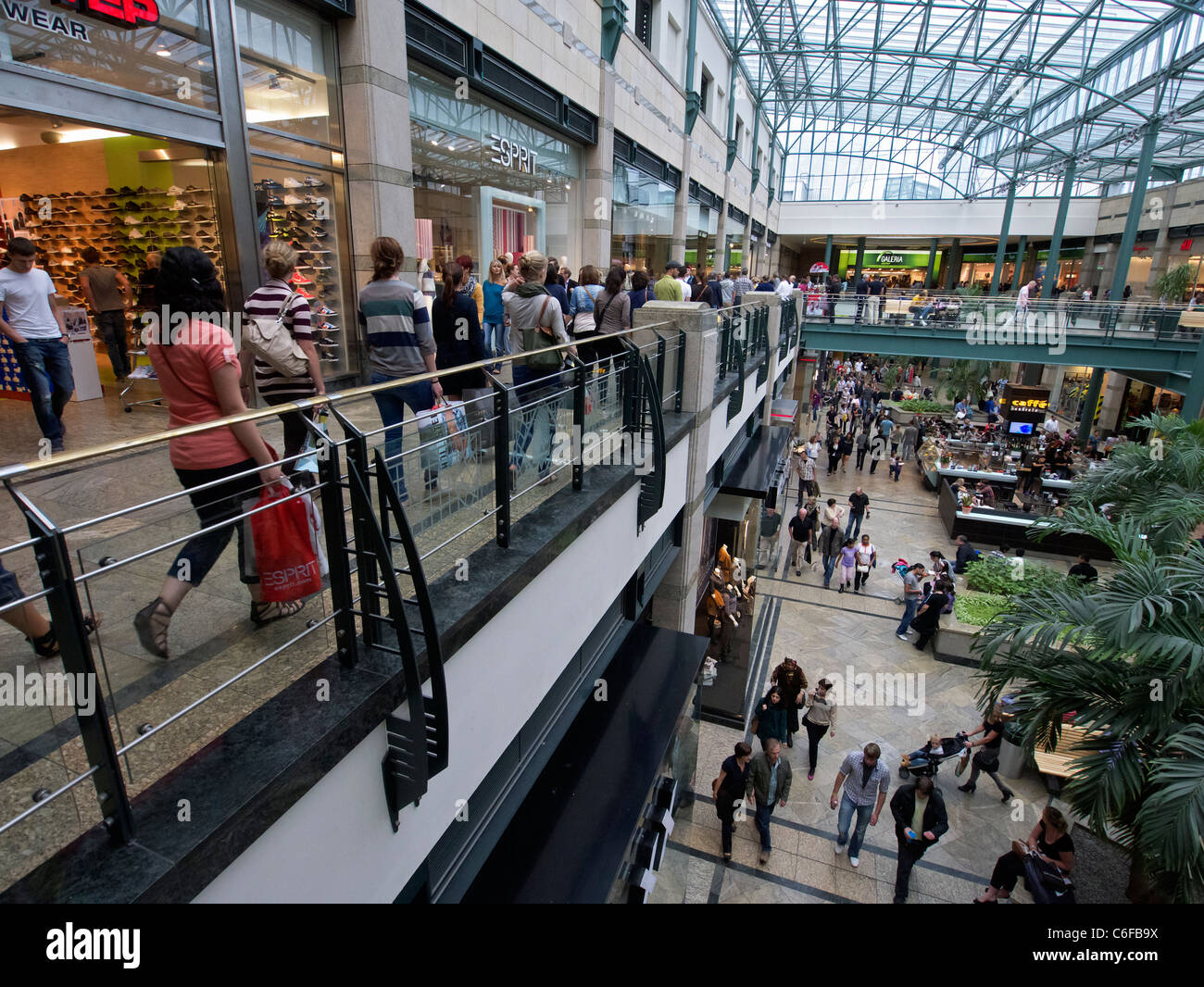 Interior of atrium in Centro one of Europe's largest shopping mall in Oberhausen Germany Stock Photo