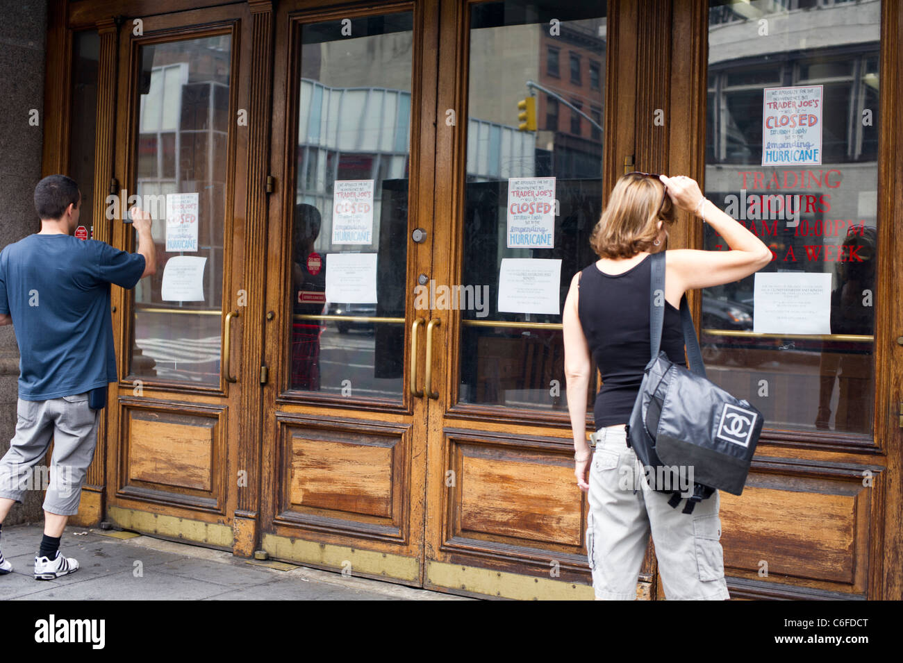 Shoppers find a Trader Joe's supermarket closed in the Chelsea neighborhood of New York Stock Photo