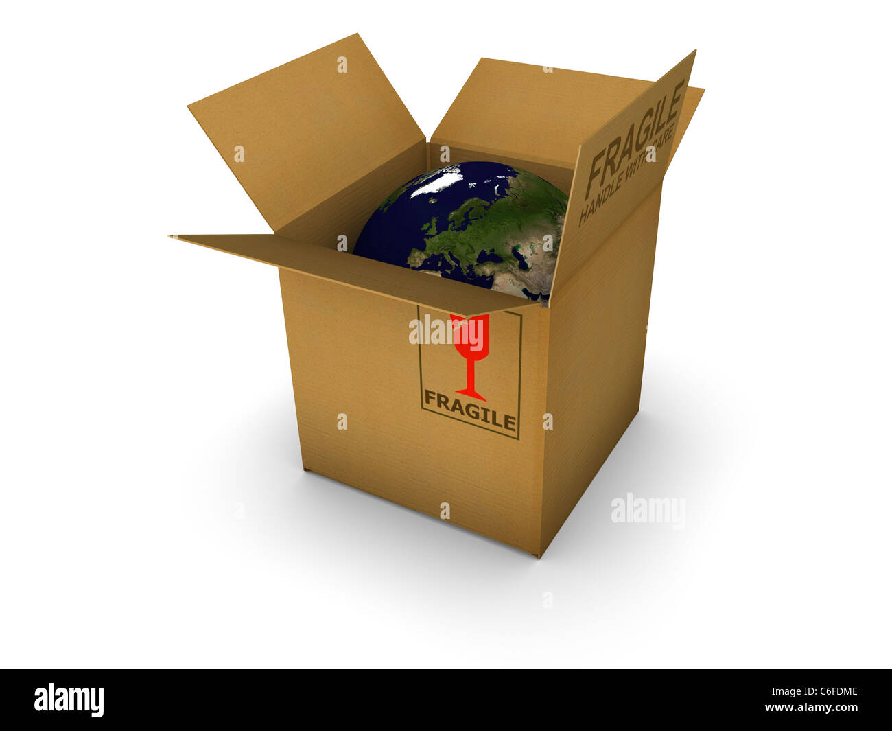 fragile warning sign label tag on a cardboard box Stock Photo - Alamy