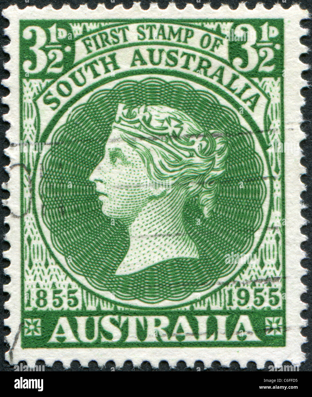 AUSTRALIA 1955 A stamp printed in Australia, the first postage stamp
