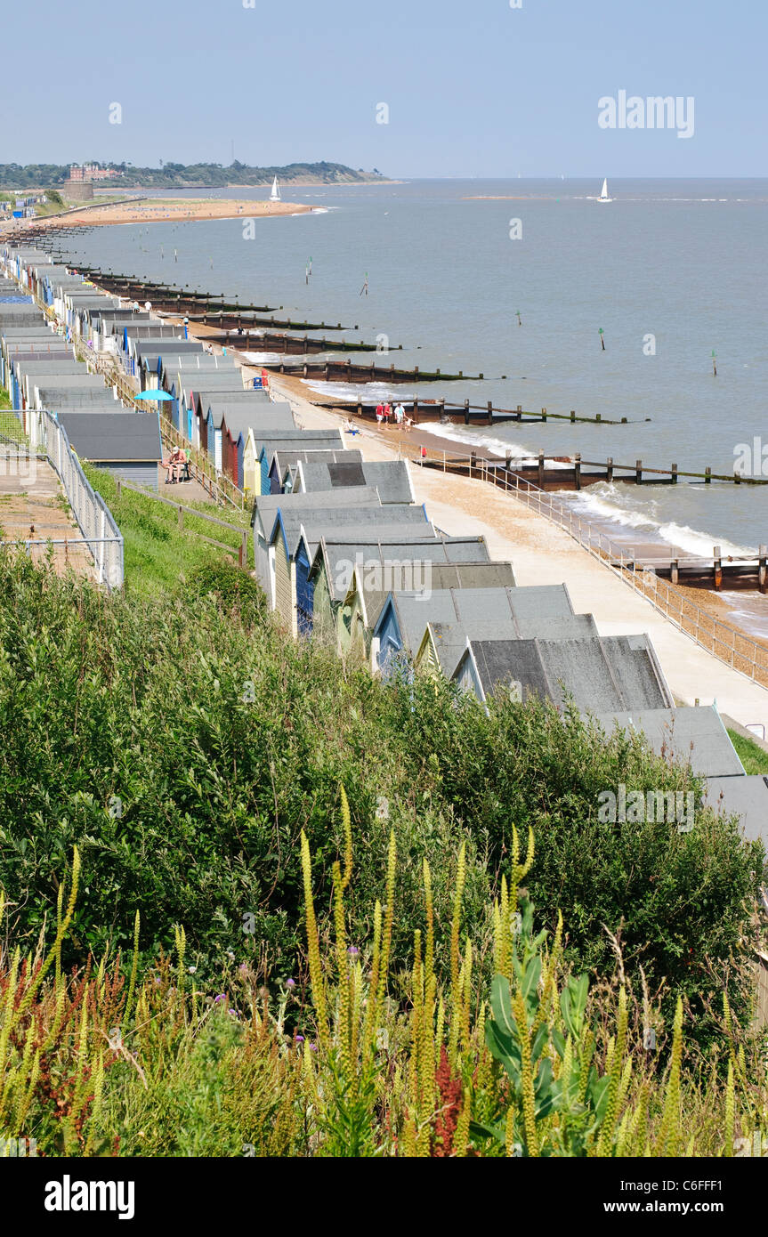 Felixstowe beach and beach huts in summer Stock Photo Alamy