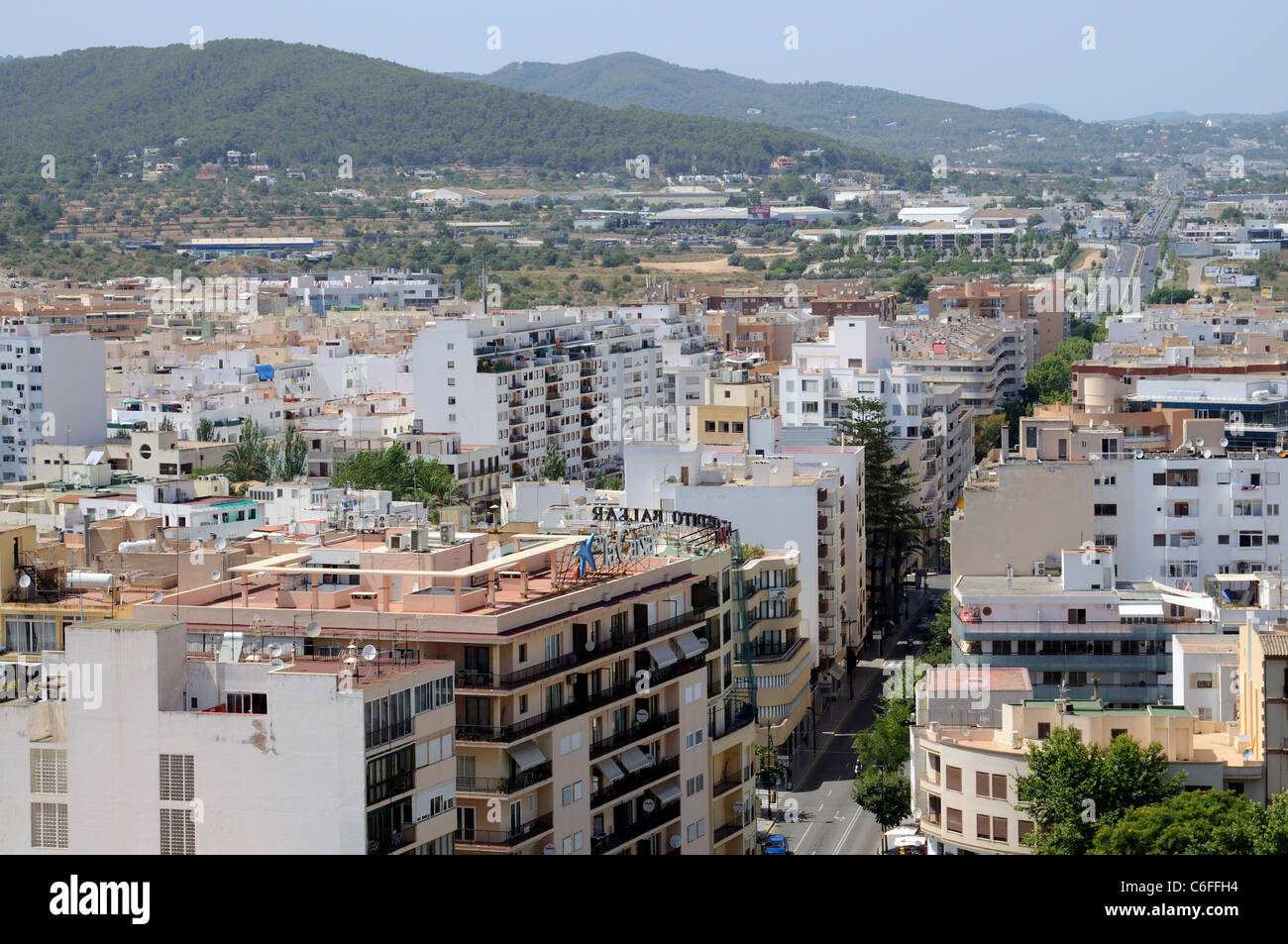 Overview of Eivissa town looking north island of Ibiza A Spanish historic port and town Stock Photo