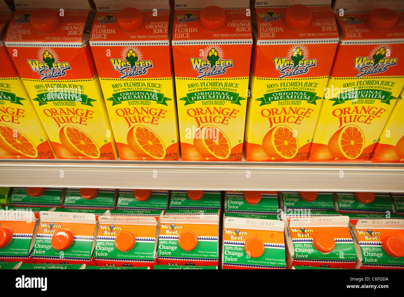 House brand orange juice in a supermarket in the Bronx in New York