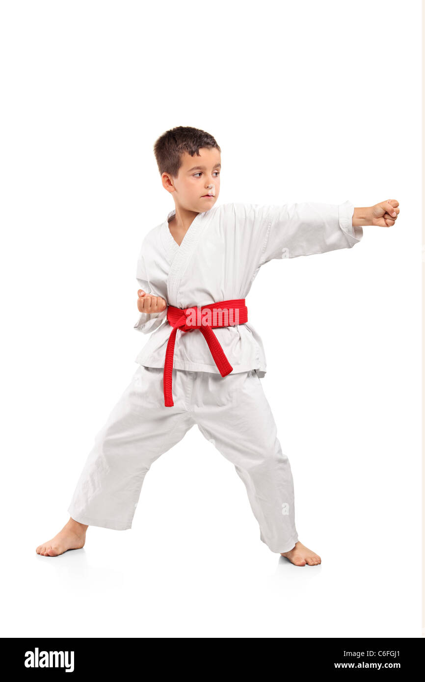Full length portrait of a karate child exercise Stock Photo