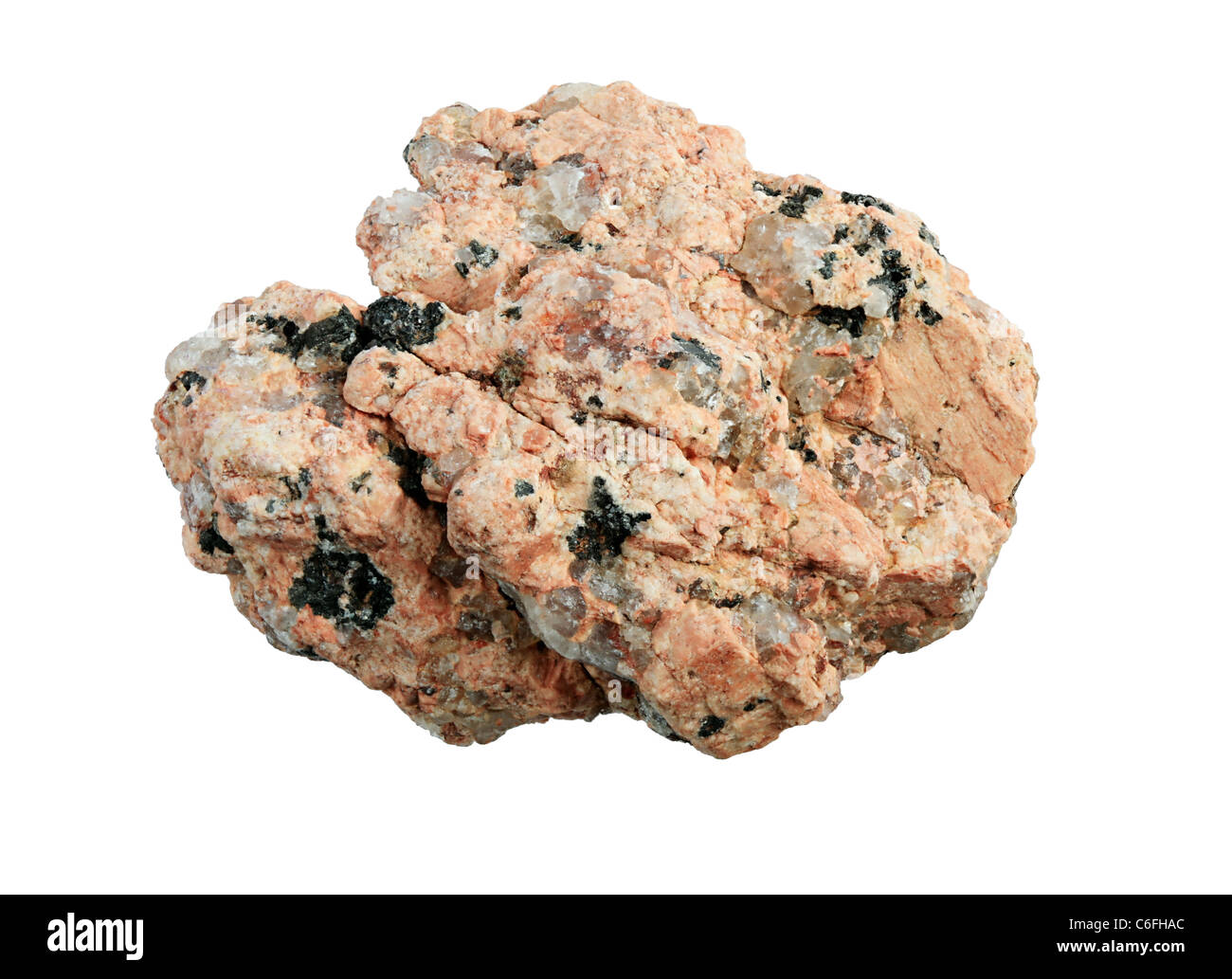 macro of pink granite rock isolated on white background Stock Photo