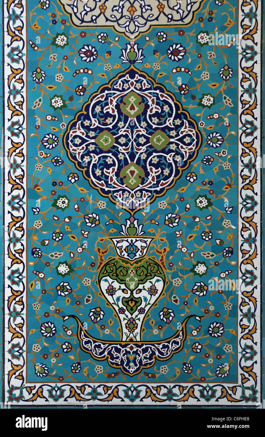 predominantly blue glazed islamic tile mosaic design Stock Photo