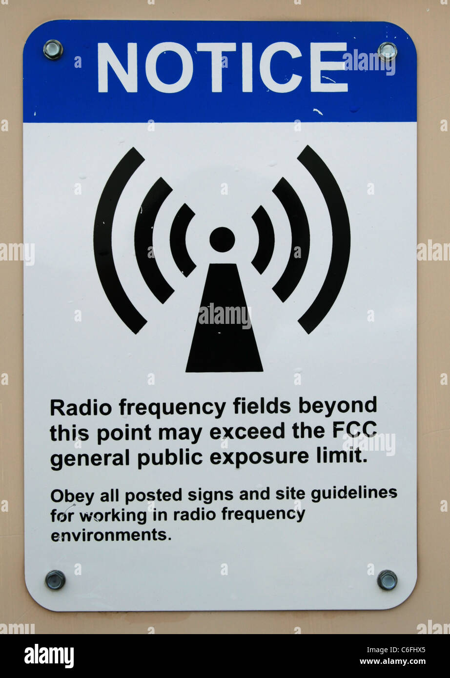 radio frequency fields warning sign Stock Photo