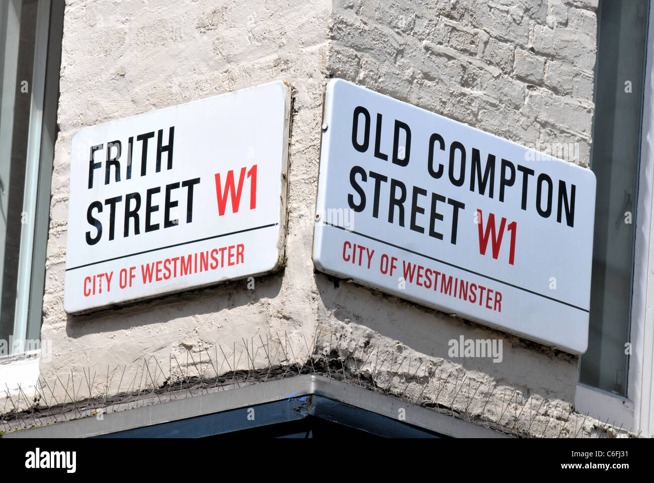 Frith Street and Old Compton Street signs, Soho, London, Britain, UK Stock Photo