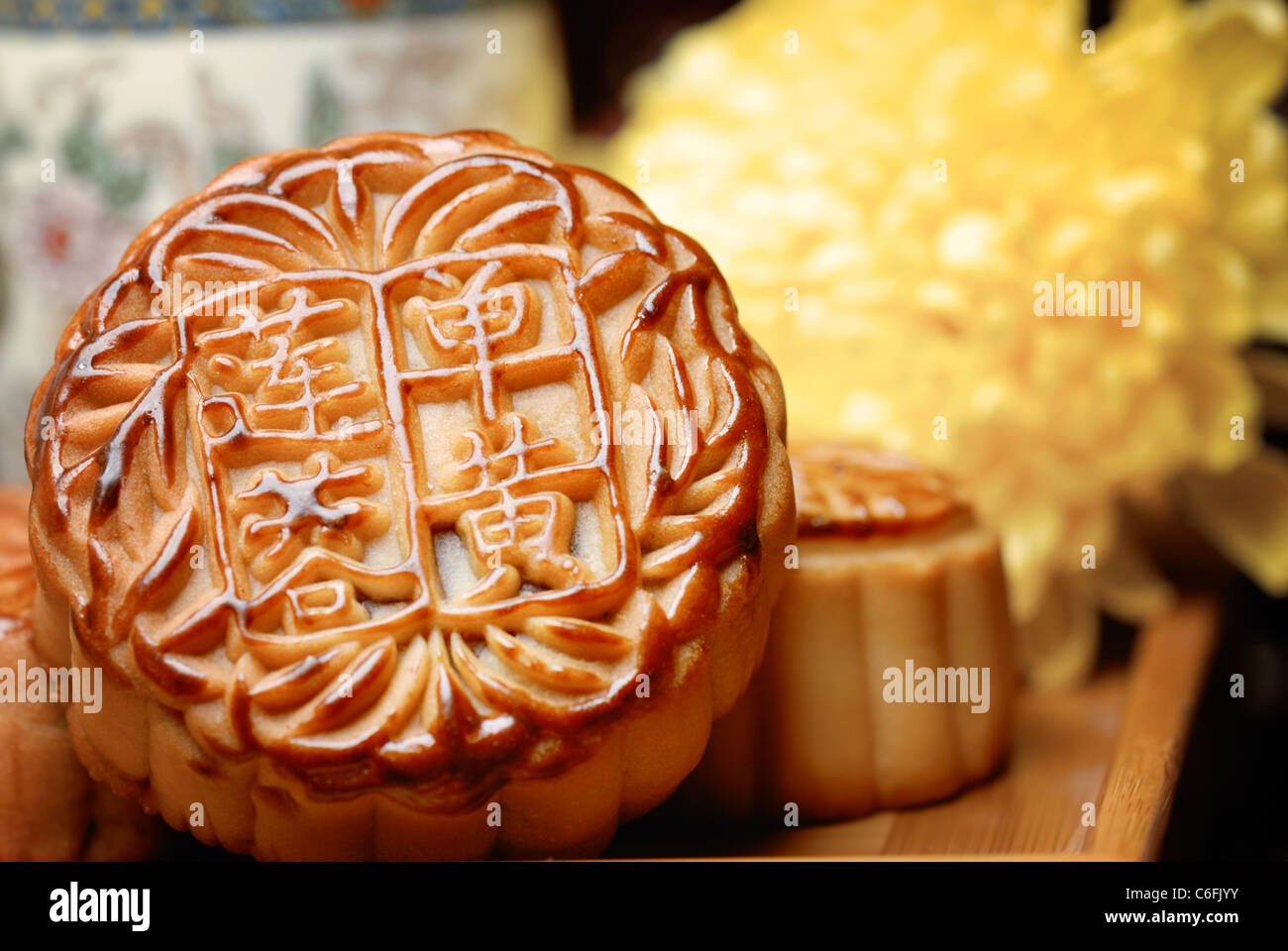 Moon cake for the Chinese Mid-autumn festival,Closeup. Stock Photo