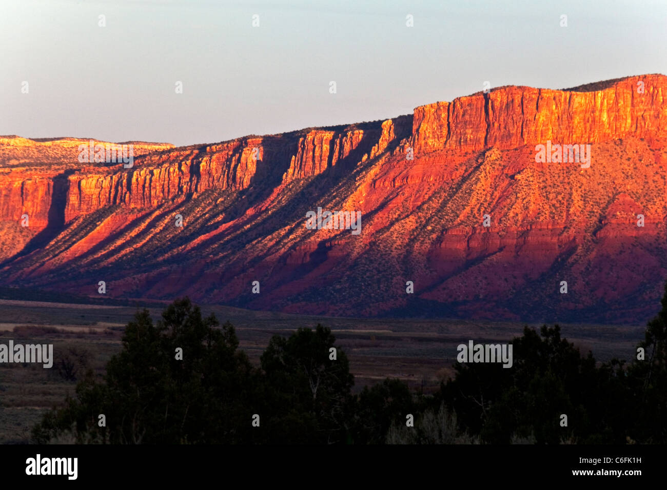Sunset and the red cliffs of Paradox Valley in southwestern Colorado. Stock Photo