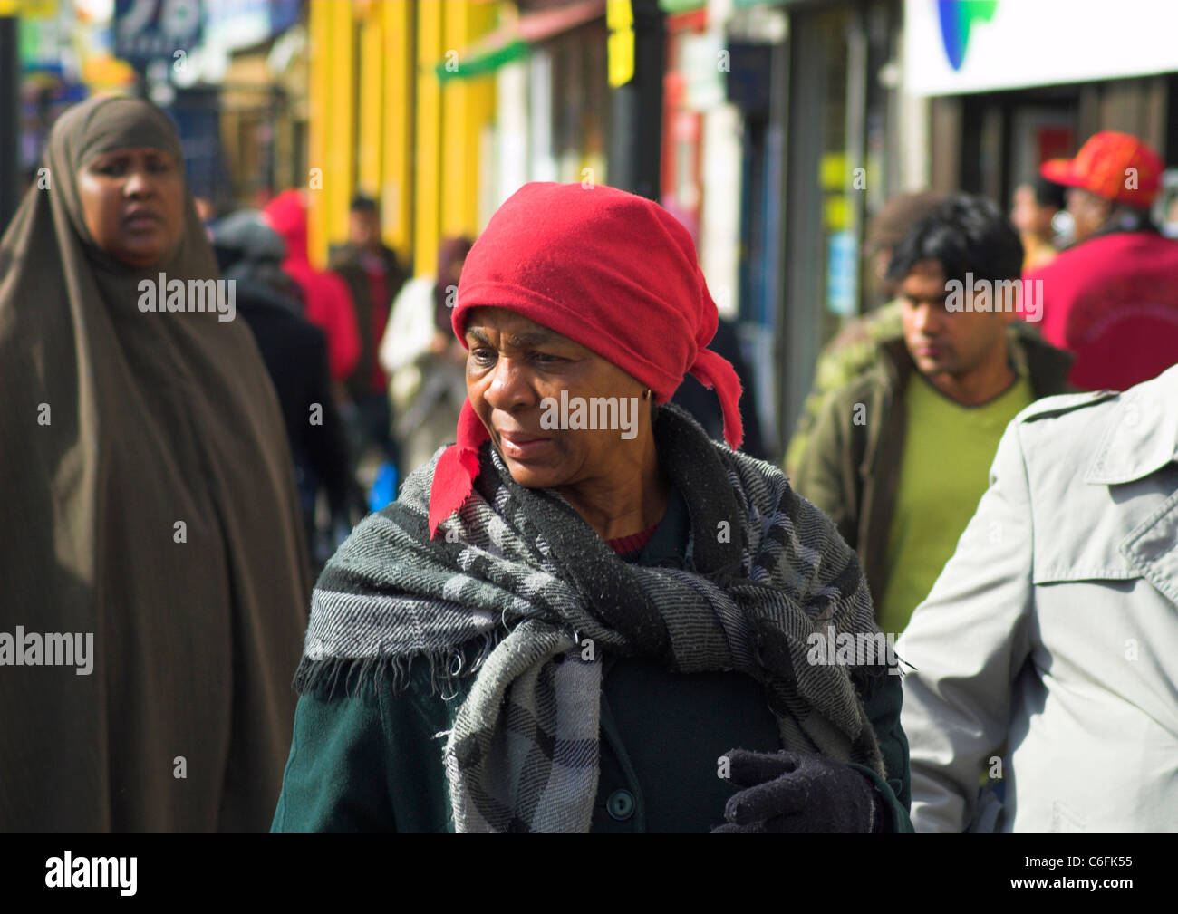 London, England. Faces in the street, Whitechapel Road. East End. Stock Photo