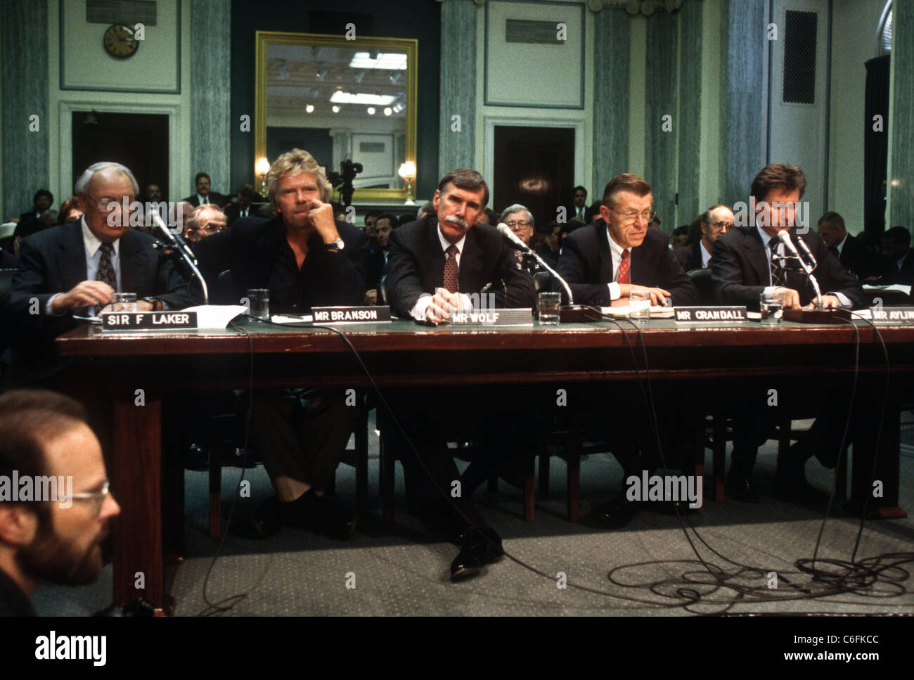 Sir Freddie Laker, Richard Branson, Stephen Wolf, Bob Crandall, Robert Ayling testify Stock Photo