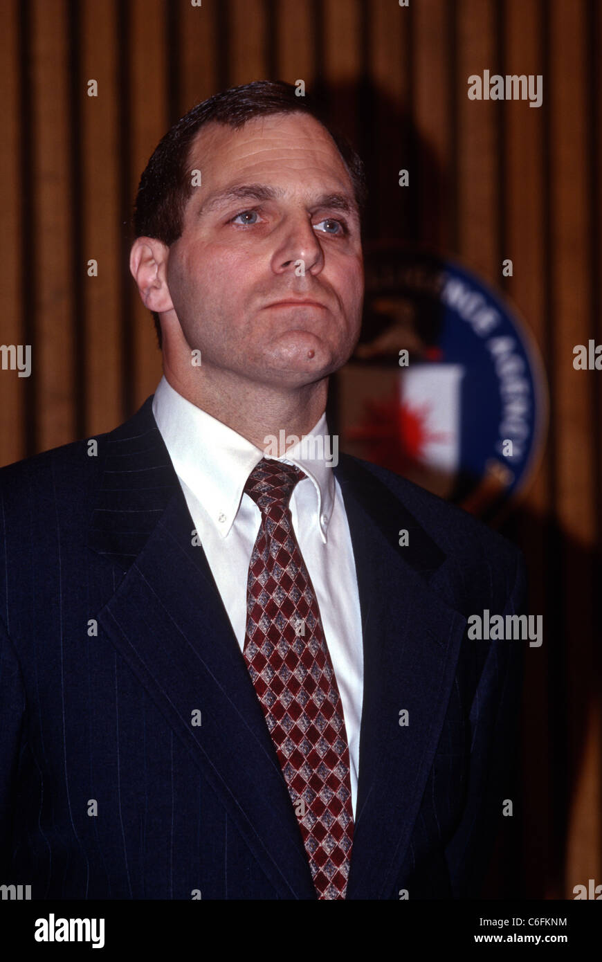 FBI Director Louis Freeh announces the arrest of double-agent Harold James Nicholson for spying for Russia Stock Photo