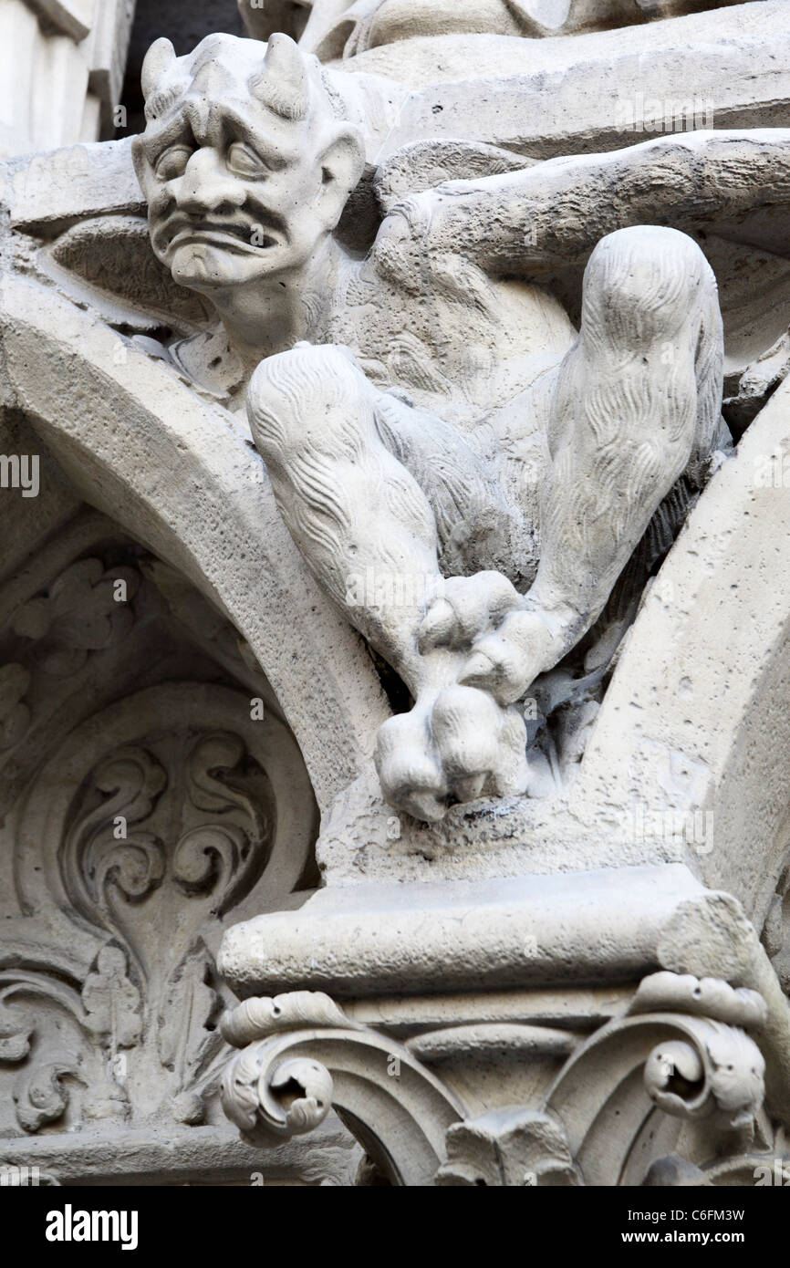 Devil on fasade of The Notre Dame de Paris. France. Stock Photo
