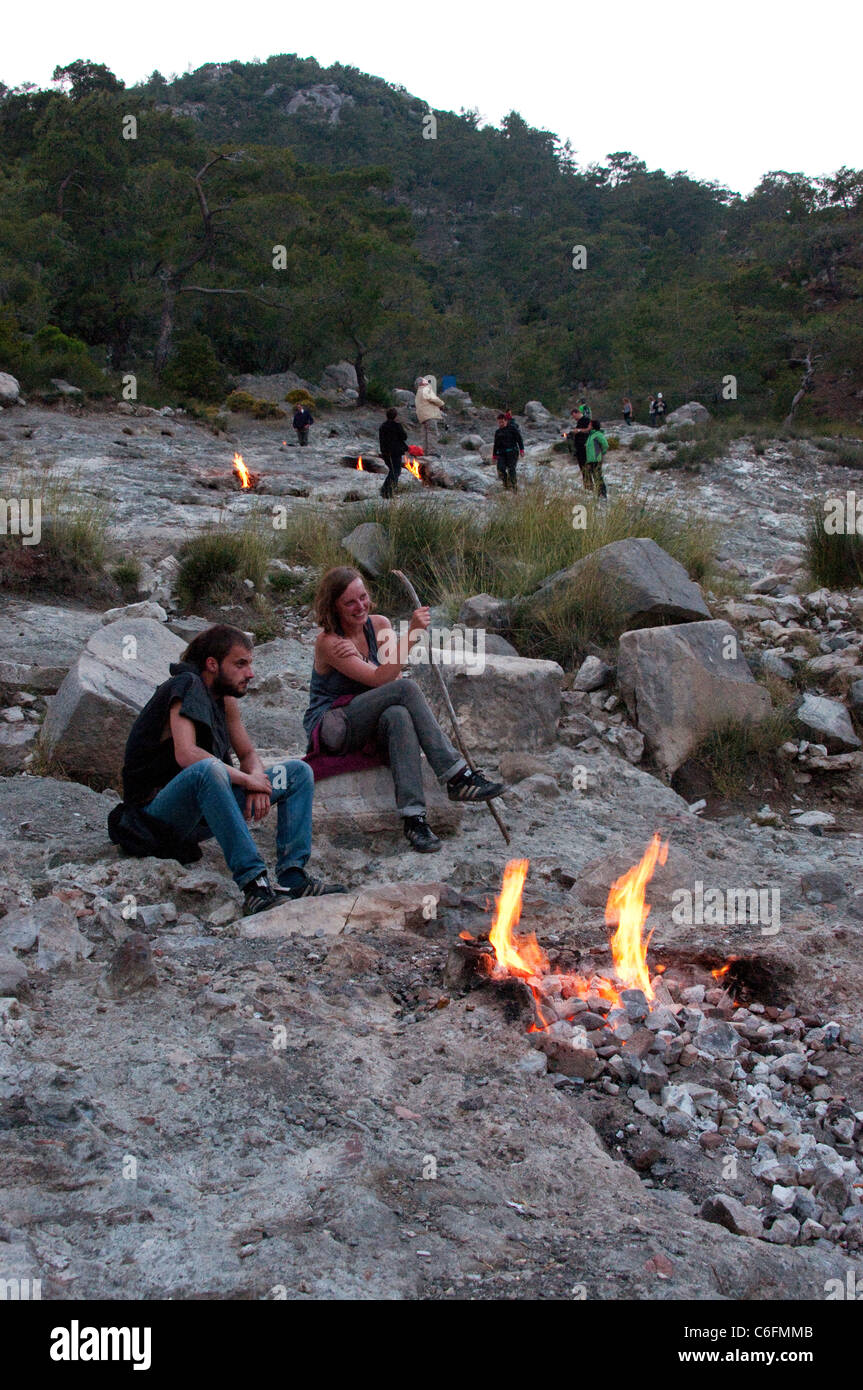 Flames of Chimaera, burning rock, near Çirali, Turkey Stock Photo