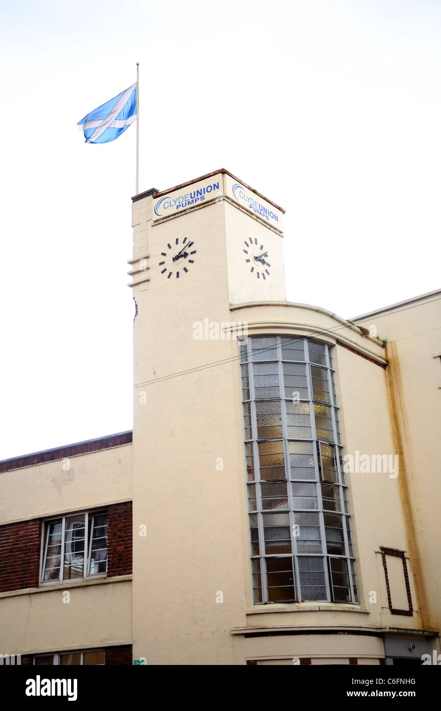 Art deco frontage of the Clyde Union Pumps building in Cathcart Glasgow