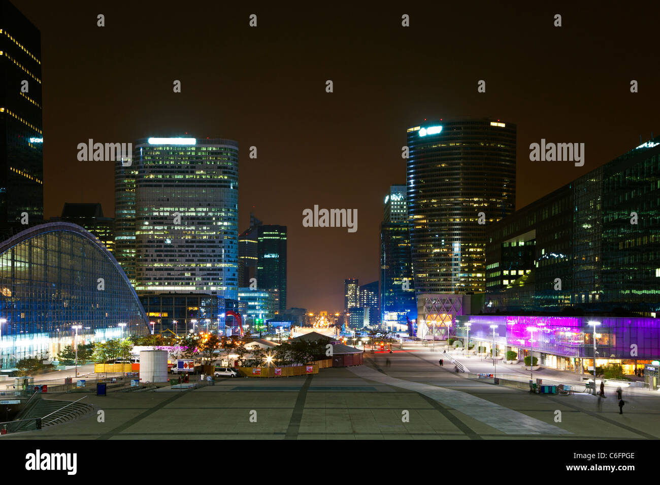 Perspective a night view of financial and business district of Paris - La Défense. Stock Photo