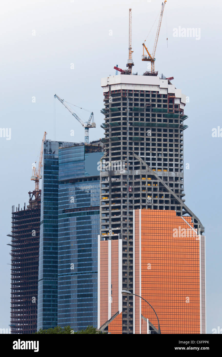 Construction of a modern high-rise business center. Moscow. Stock Photo