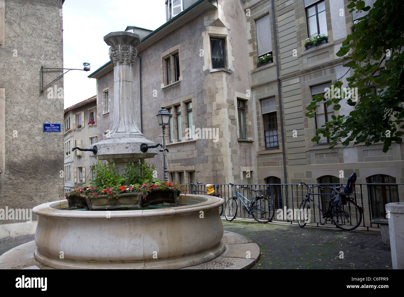 Geneva square on Rue Jean-Calvin Stock Photo - Alamy