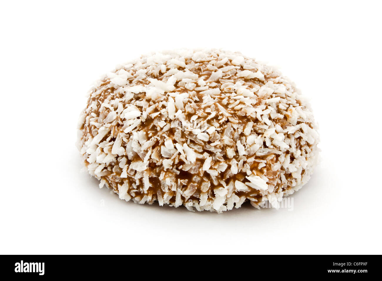 Chocolate and coconut covered marshmallow over white Stock Photo Alamy