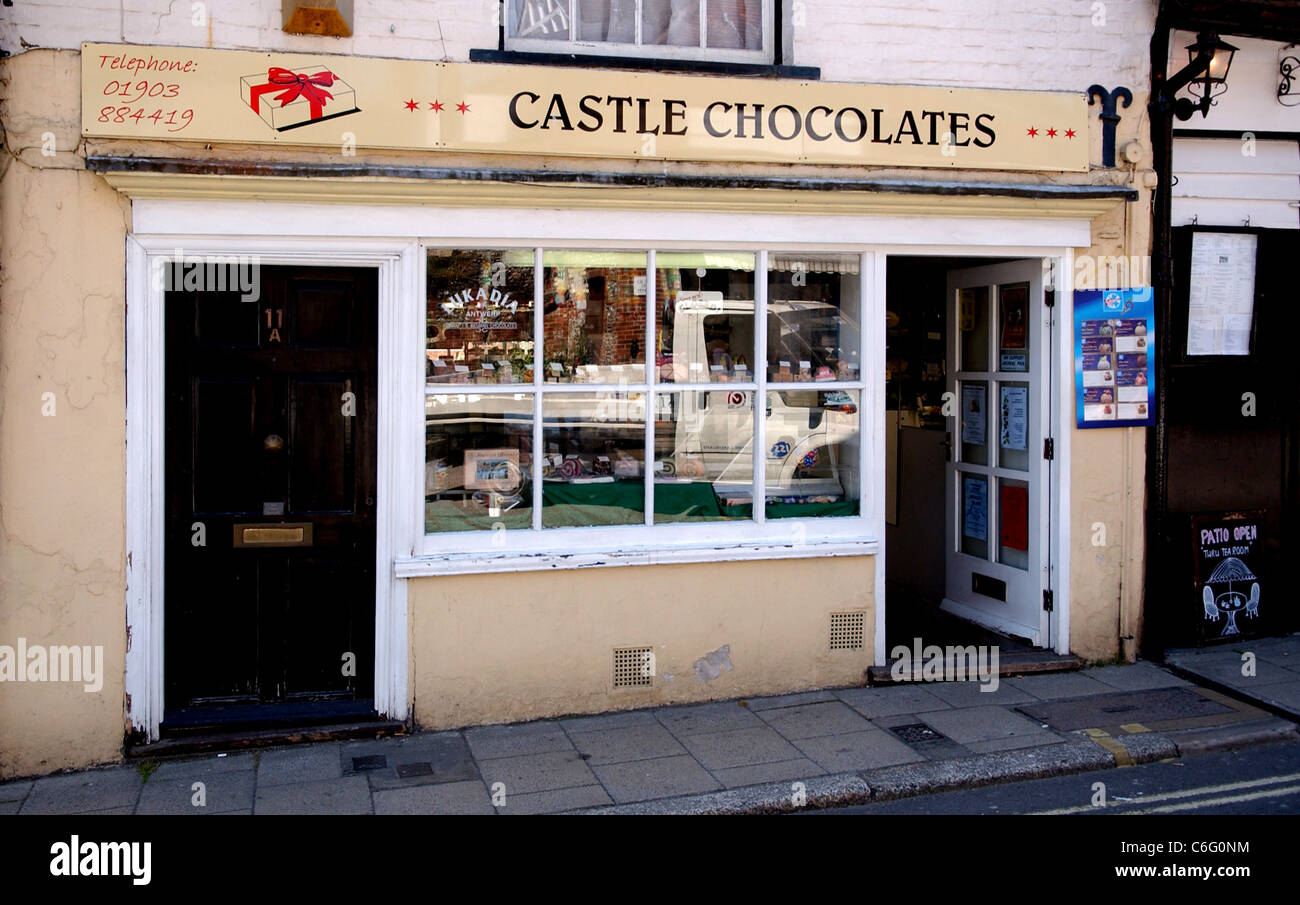 Traditional sweet shop Castle Chocolates shop in Arundel UK Stock Photo