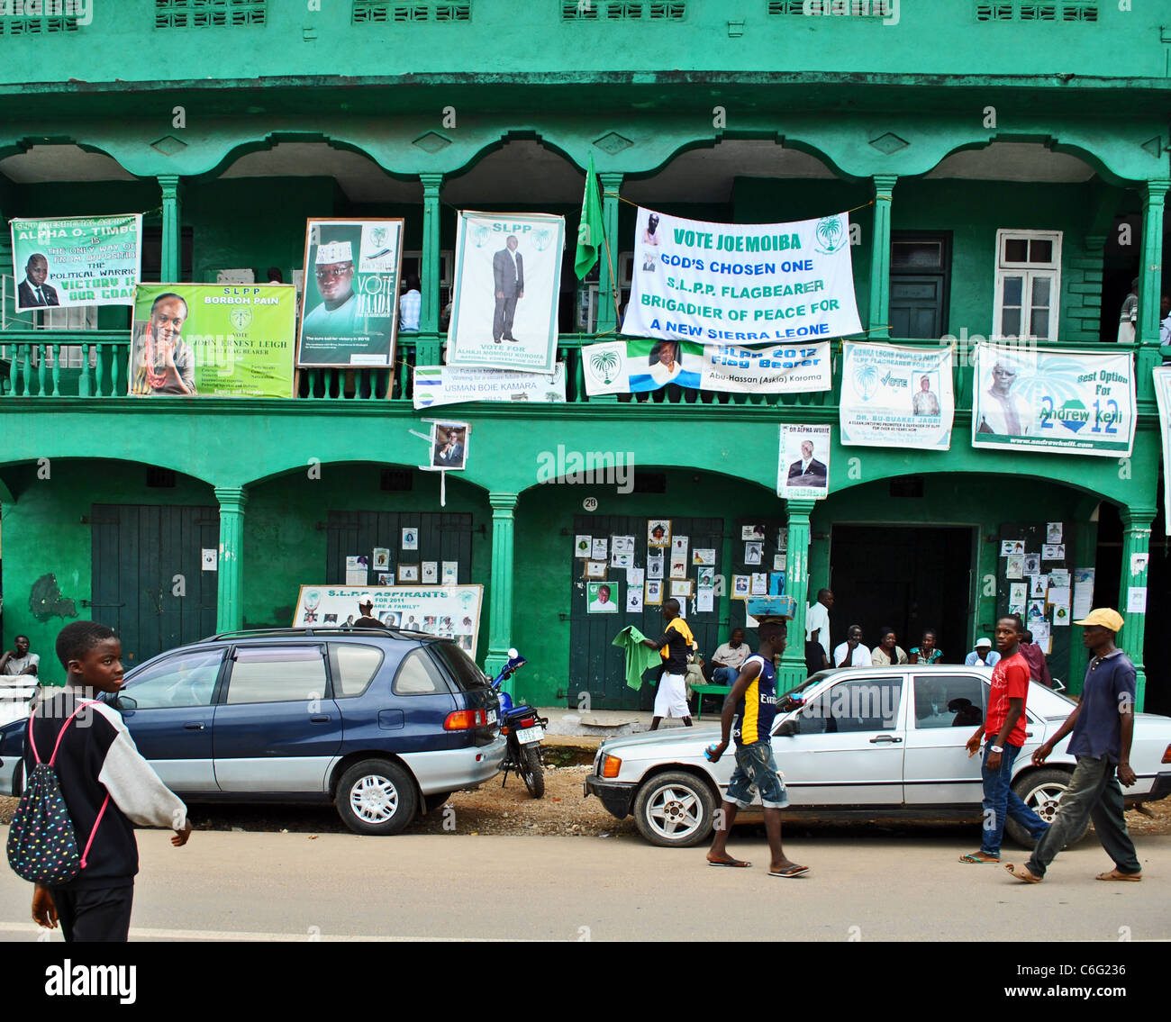 Campaign posters for SLPP candidate for the 2012 Sierra Leone elections Stock Photo