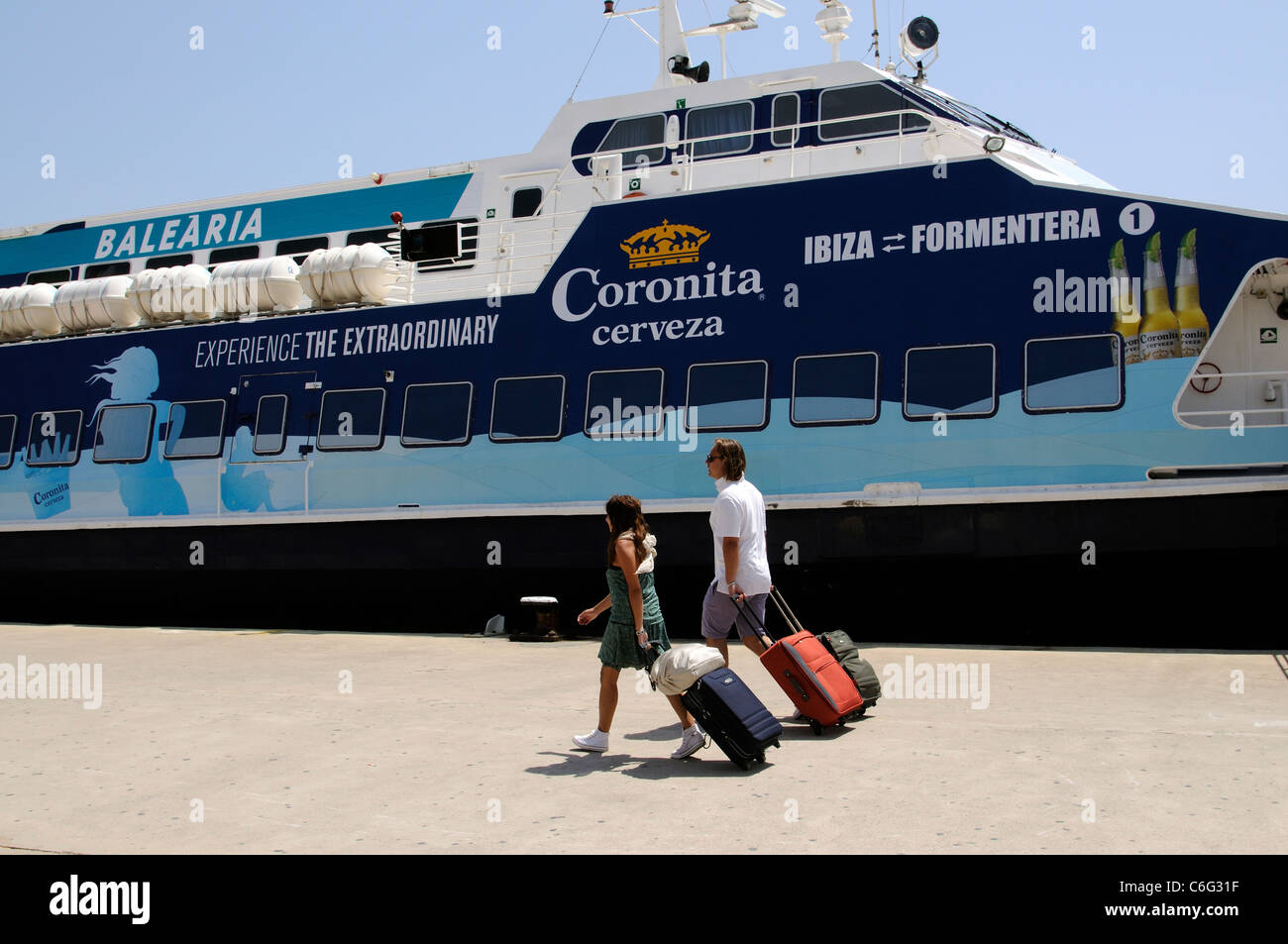 Holidaymakers on the quayside at Eivissa on the Spanish Island of Ibiza Stock Photo