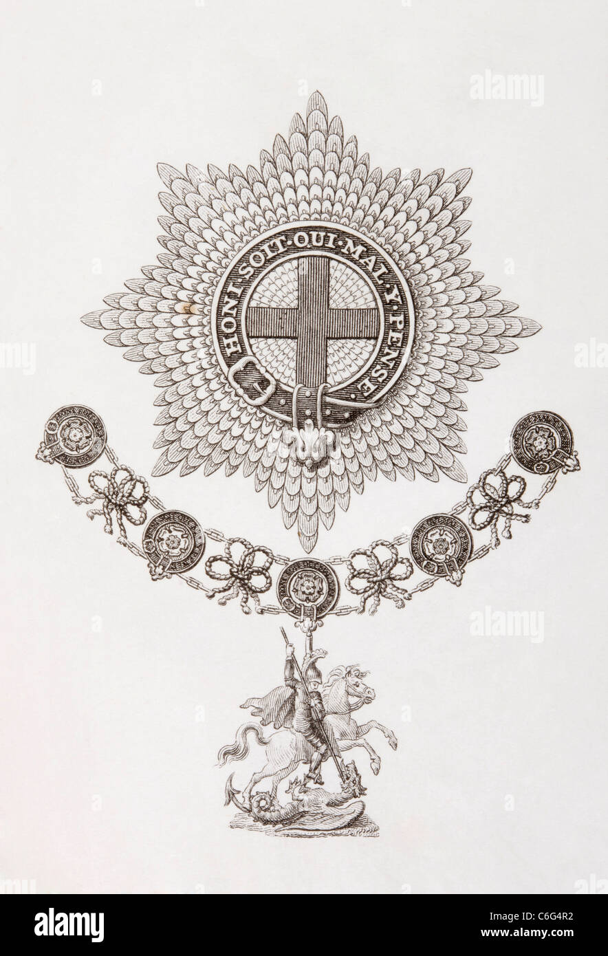 Star, Collar and Badge of the Order of the Garter. Stock Photo