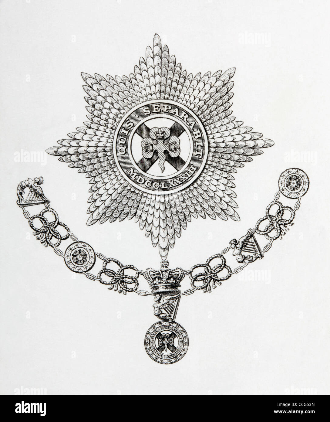 Star, Collar and Badge of the Order of St. Patrick. Stock Photo