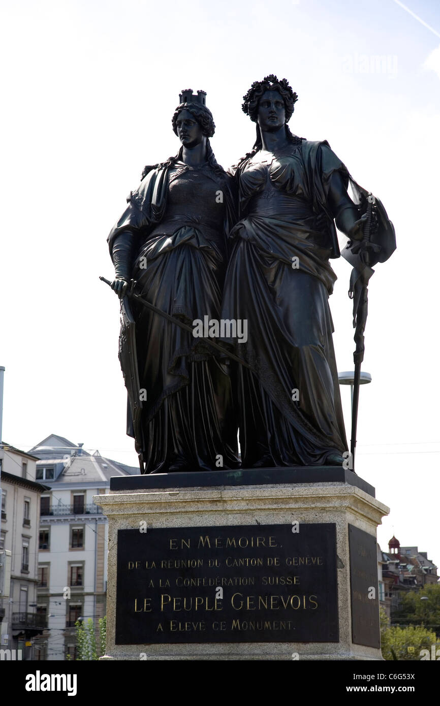 Le Peuple Genevois statue in Geneva Stock Photo