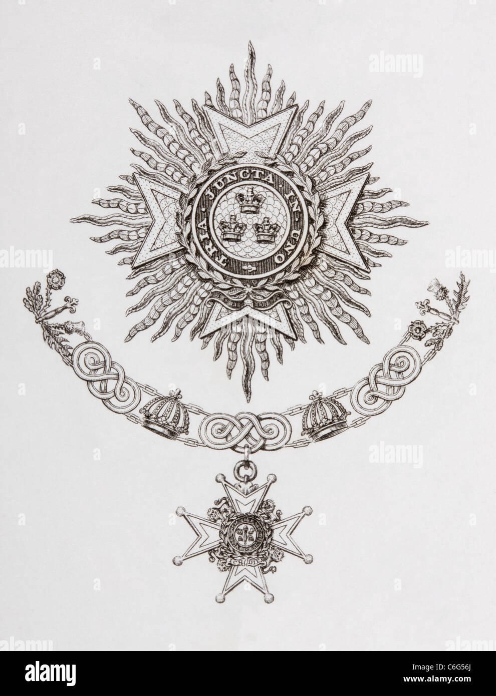 Star, Collar and Badge of a Military Knight Grand Cross of the Order of the Bath. Stock Photo