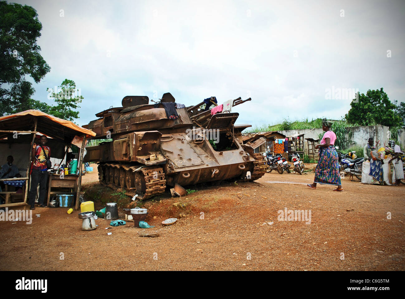Rusting tank in Segbwema, Sierra Leone Stock Photo