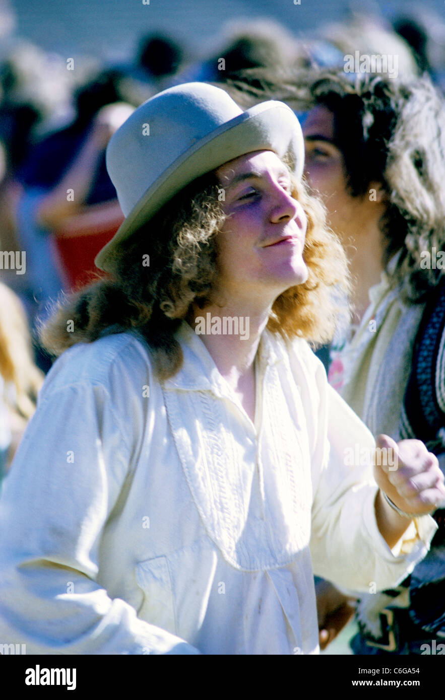 Long Haired Hippie Trips Out At Free Music Rock Concert Stock