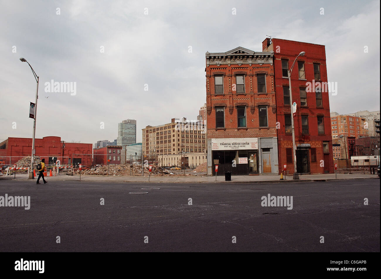 Condemned brownstone buildings Jersey City. Stock Photo