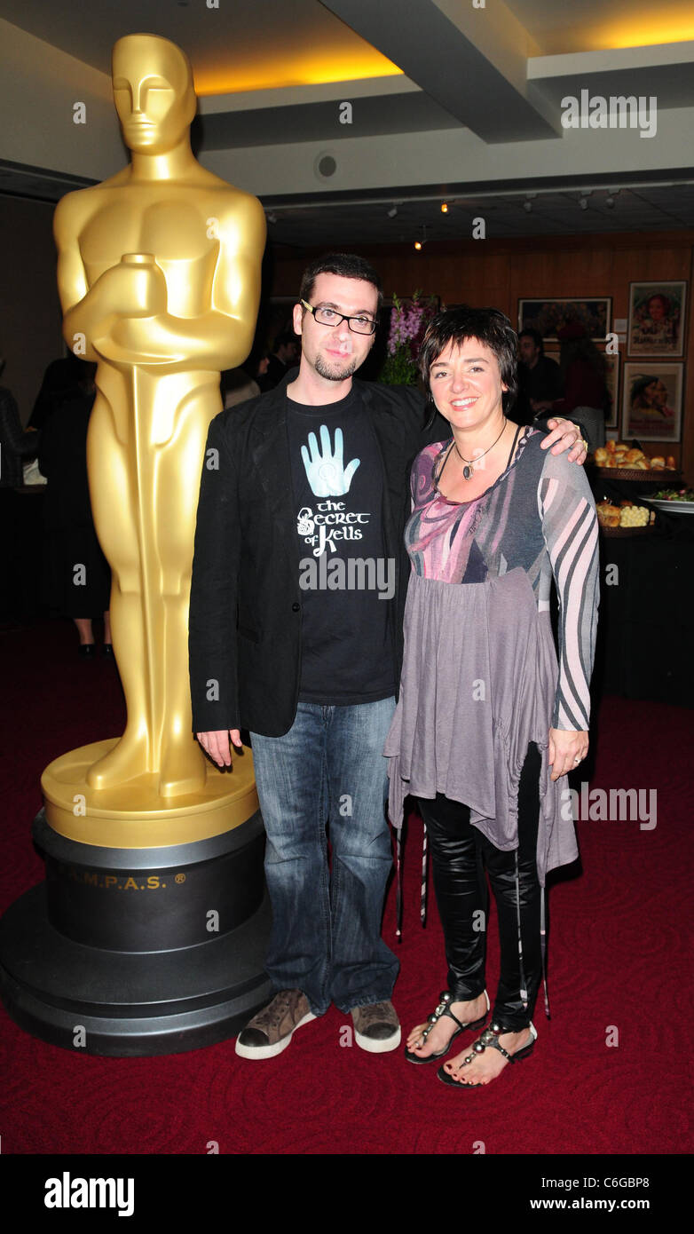 Producer Viviane Vanfleteren and Director of "The Secret of Kells" Tomm Moore arrive for the Academy Award animated feature Stock Photo
