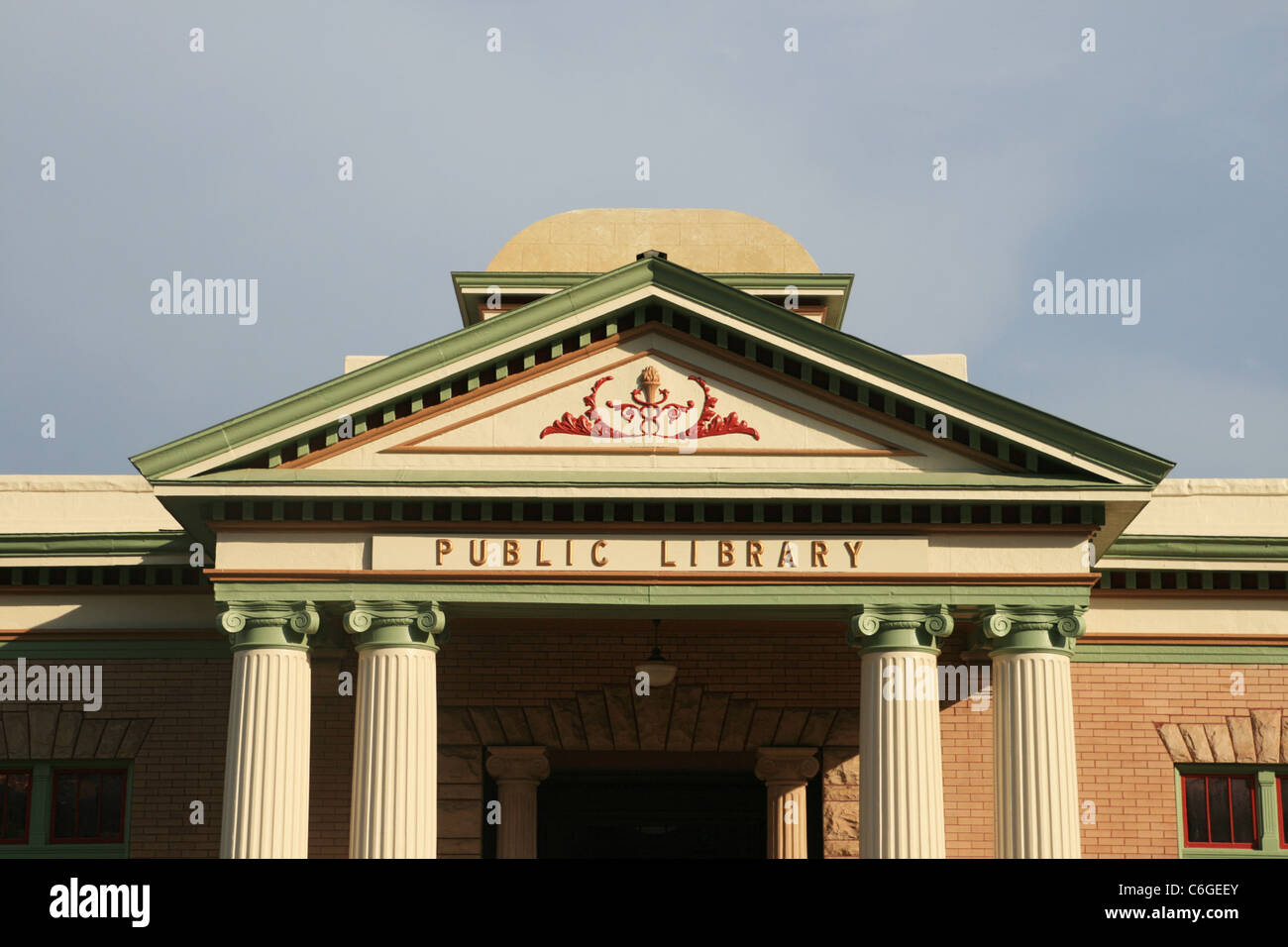 old public library front with classical architecture Stock Photo