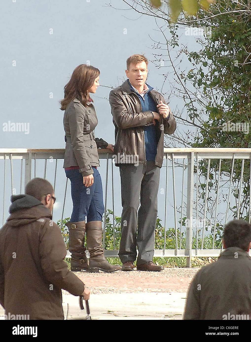 Gina Carano and Ewan McGregor on the set of 'Knockout' Barcelona, Spain