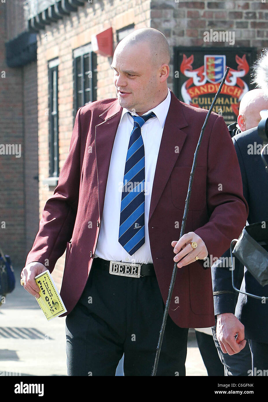 Al Murray filming a new 'Walkers Crisps' commercial in Sandwich. Kent
