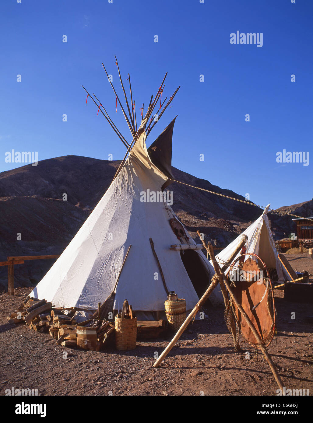 American Indian wigwams, Calico Ghost Mining Town, Barstow, San Bernardino County, California, United States of America Stock Photo