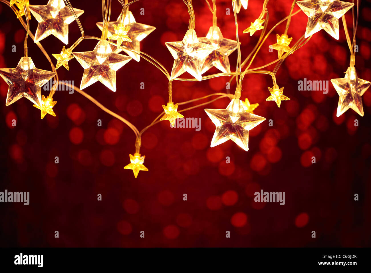 Closeup of Christmas star lights. Stock Photo