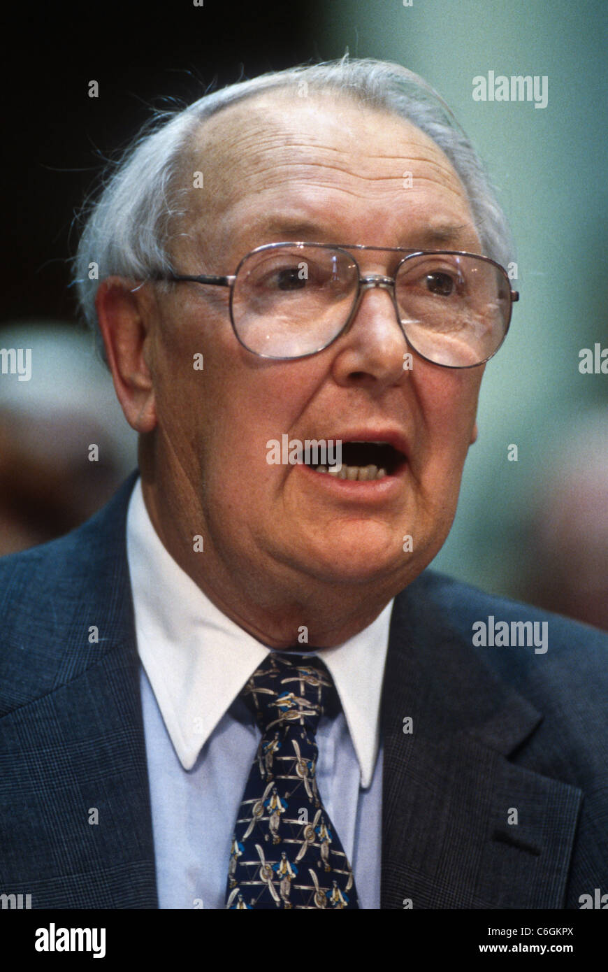 Sir Freddie Laker, co-owner of Laker Airways in Washington, DC. Stock Photo