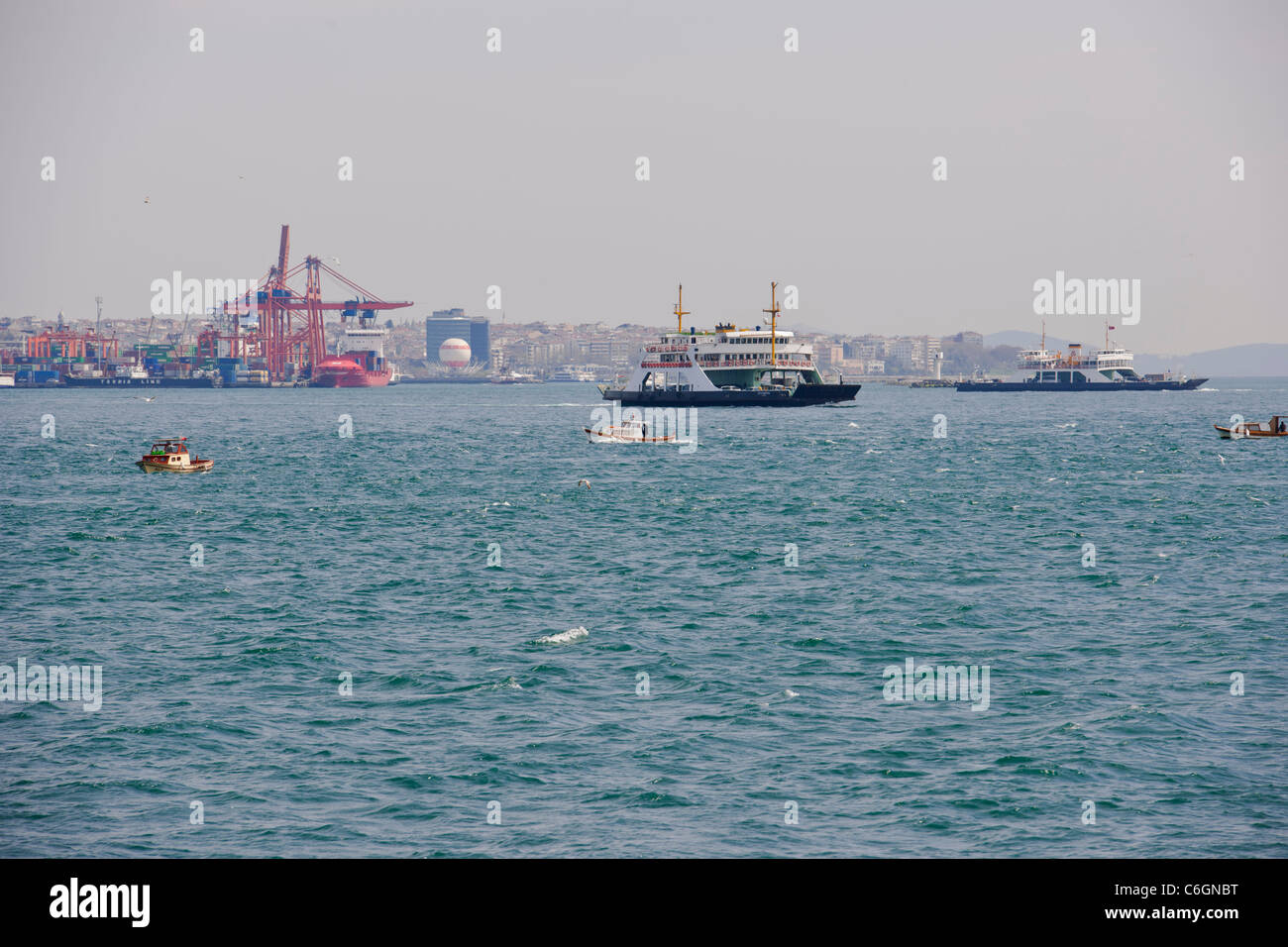 The Port of Istanbul's Container terminals,Entrance to Bosphorus,Istanbul,Golden Horn,Sea of Marmara, Constantinople,Turkey Stock Photo