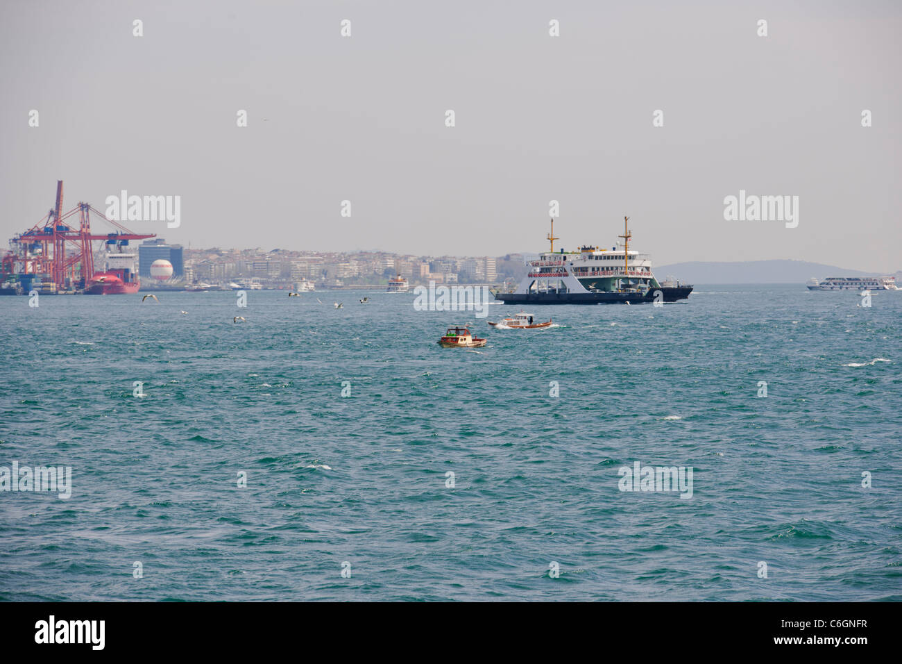 The Port of Istanbul's Container terminals,Entrance to Bosphorus,Istanbul,Golden Horn,Sea of Marmara, Constantinople,Turkey Stock Photo