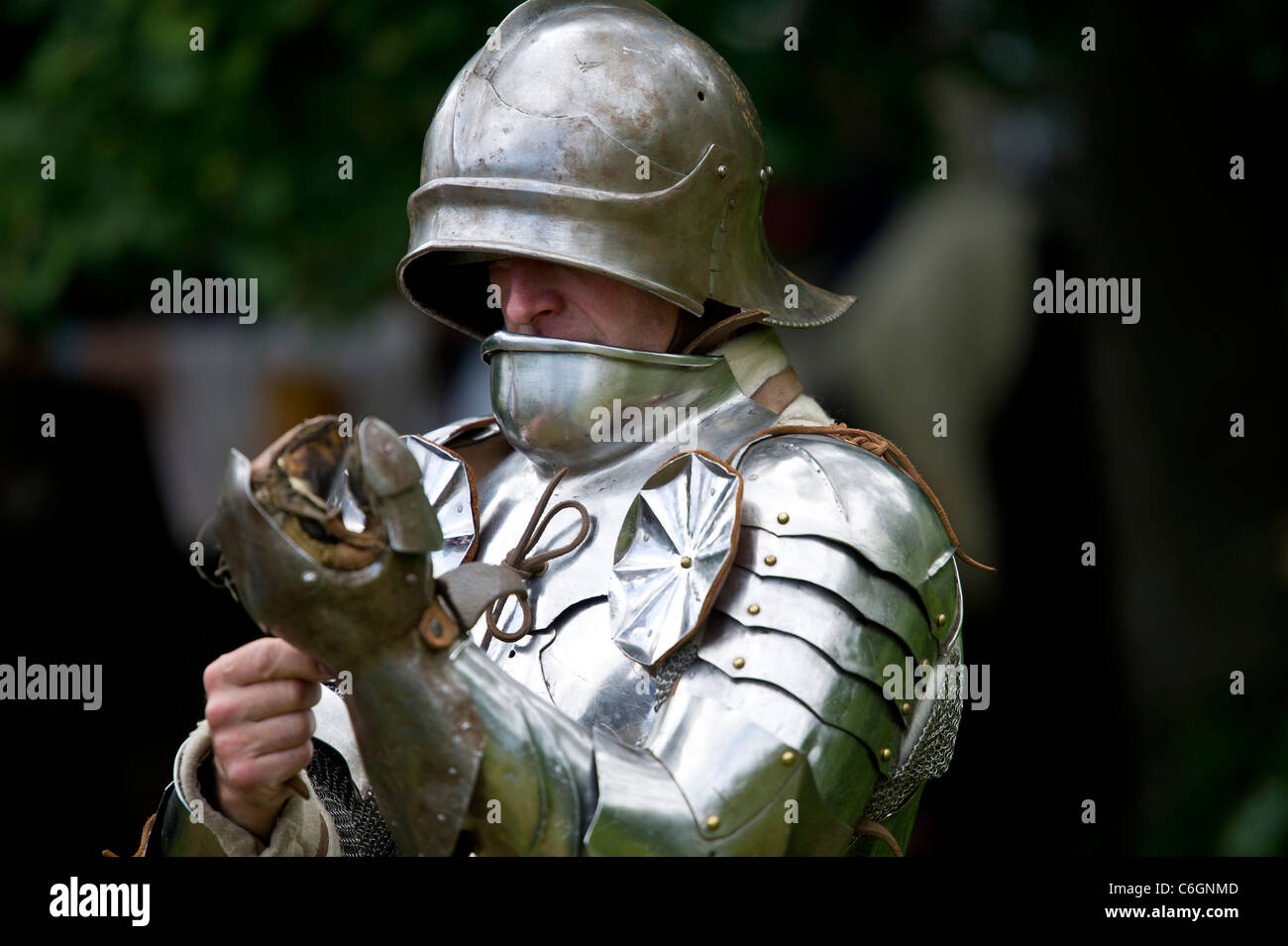 Medieval battle re-enactment at Herstmonceux Castle in Sussex UK Stock Photo