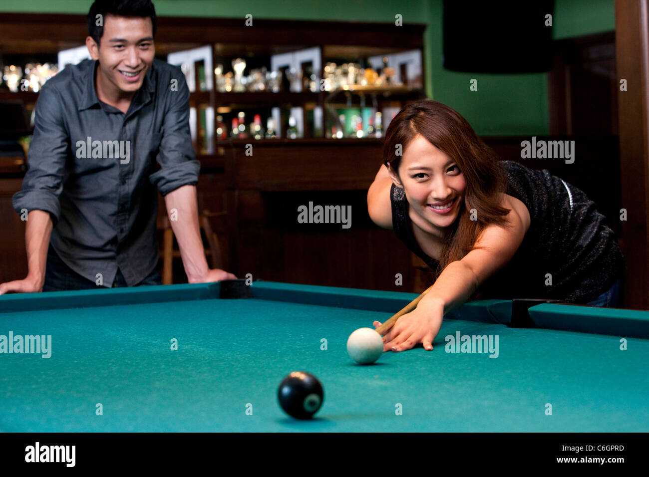 Friends Playing Pool at a Bar Stock Photo Alamy