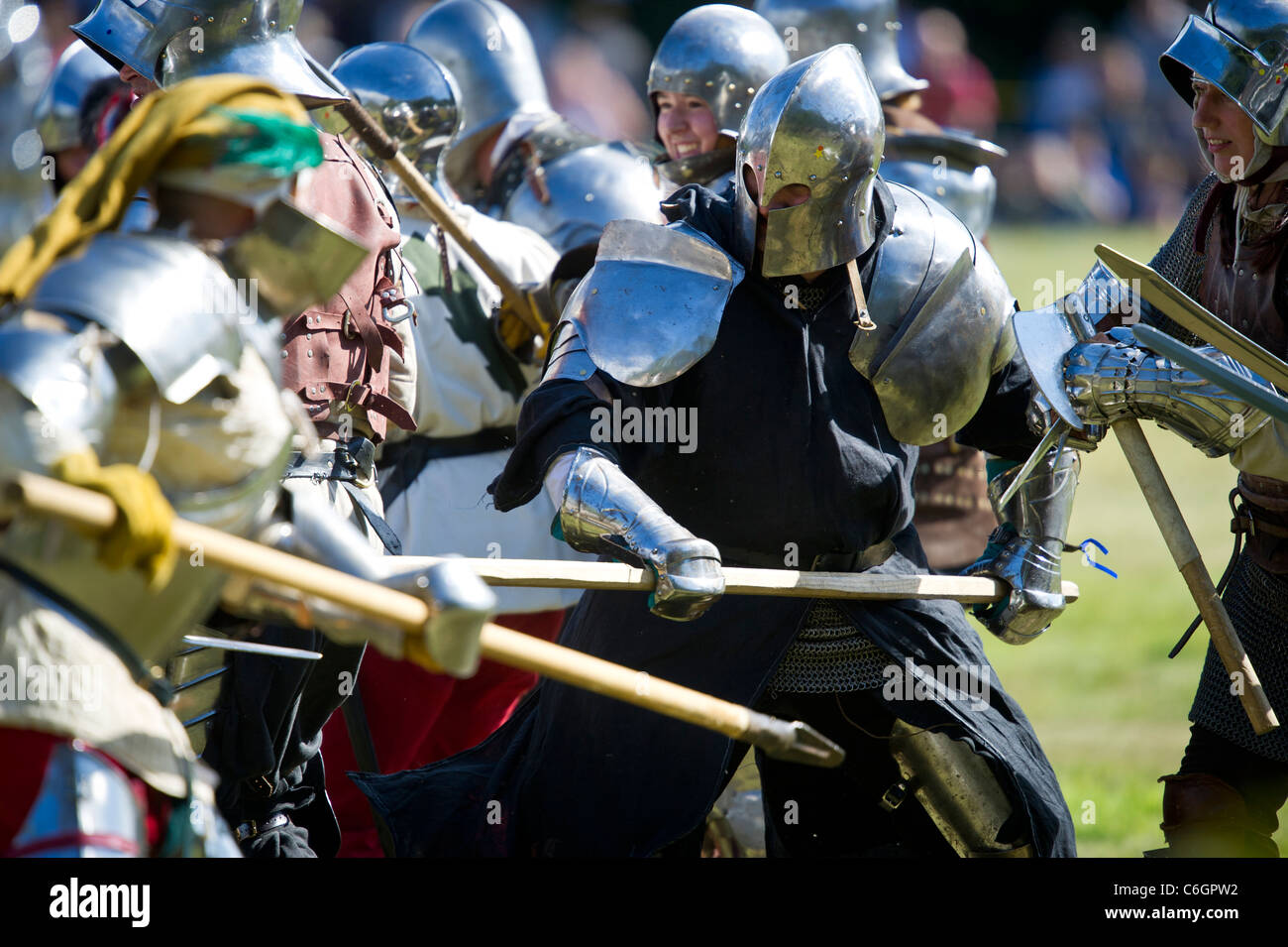 Medieval battle re-enactment at Herstmonceux Castle in Sussex UK Stock Photo